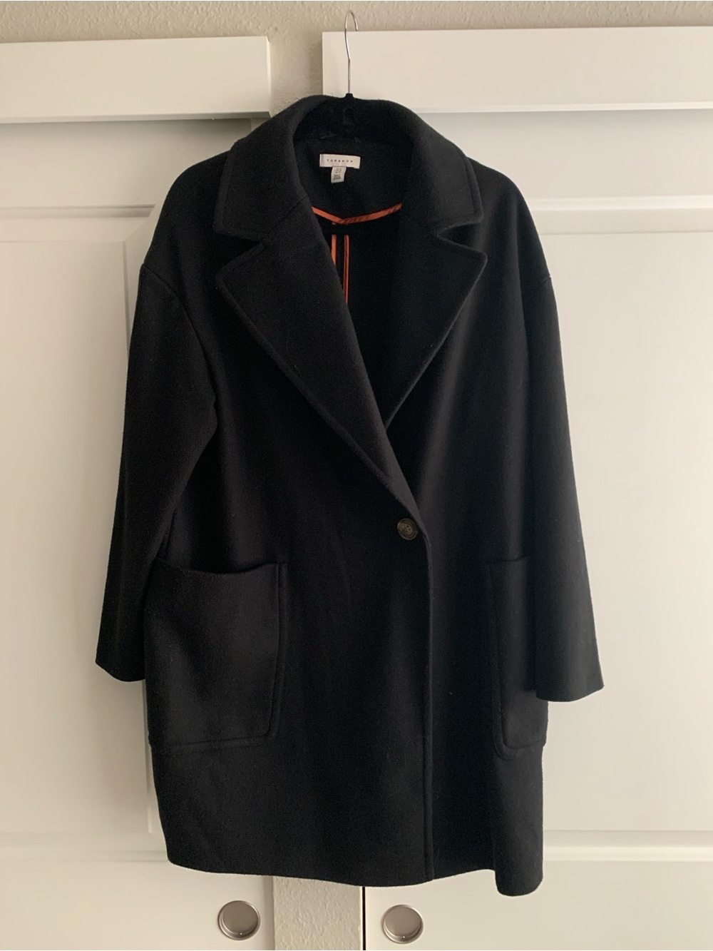 Topshop Black Oversized Wool-Blend Coat